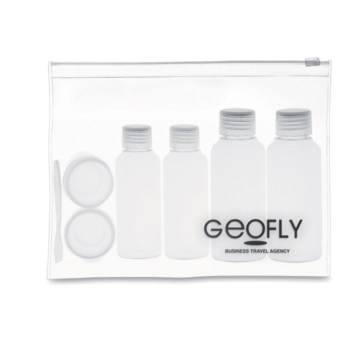 Plane Travel Pouch with Empty Liquid Bottles