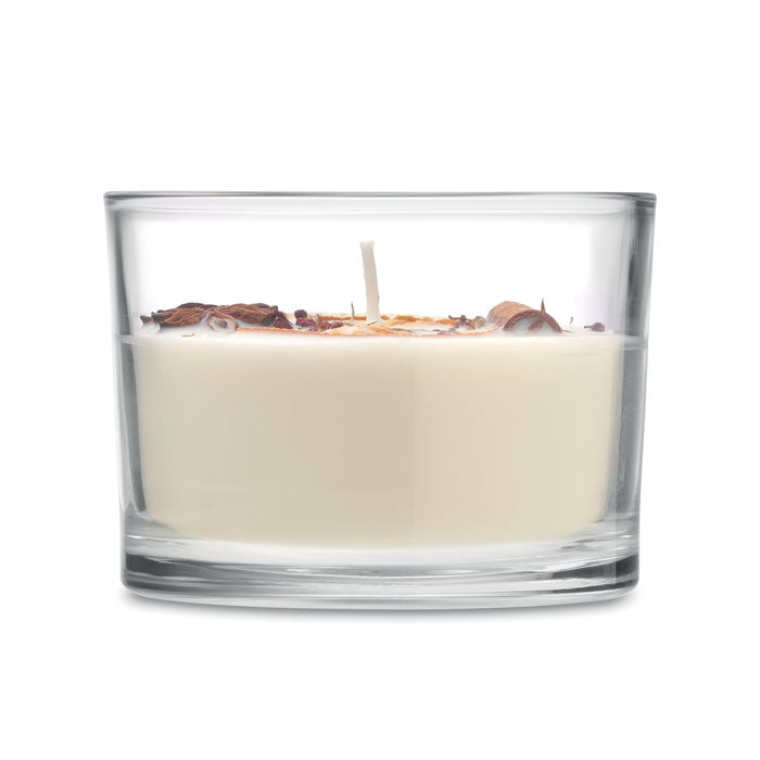 Wax Candle with Dried Flowers in Glass Jar