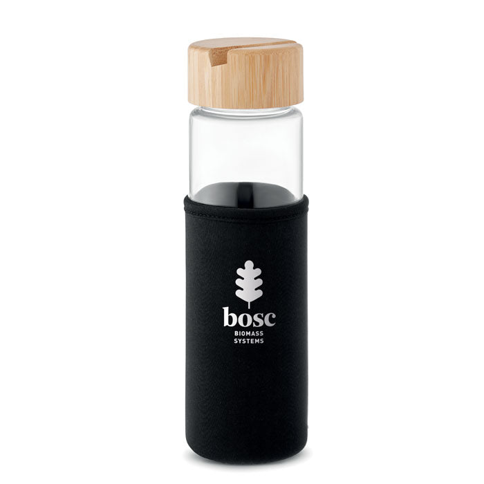 Glass Bottle with Bamboo Phone Stand Lid