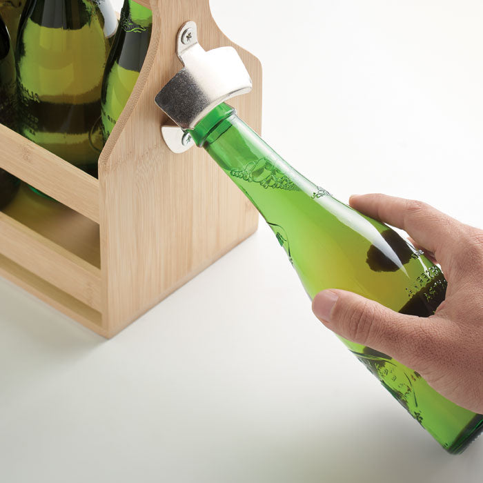 Bamboo Beer Crate with Attached Bottle Opener