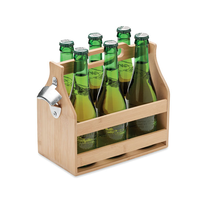 Bamboo Beer Crate with Attached Bottle Opener