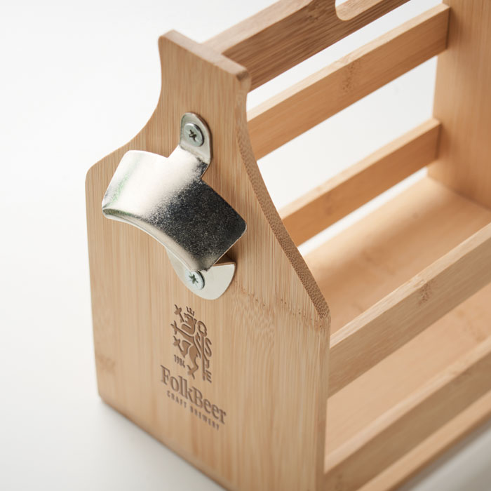 Bamboo Beer Crate with Attached Bottle Opener