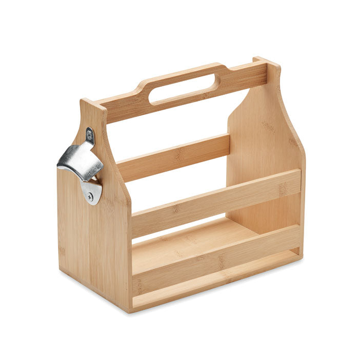 Bamboo Beer Crate with Attached Bottle Opener