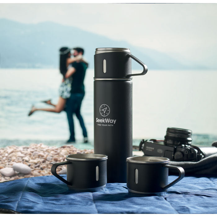 Double Walled Vacuum Flask and Cup Travel Set