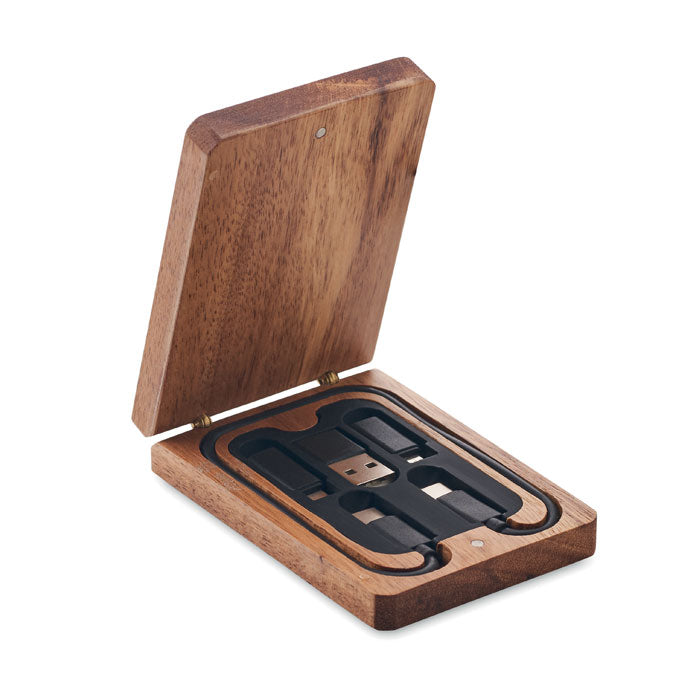 3-in-1 Charging Cable Set in Wooden Box