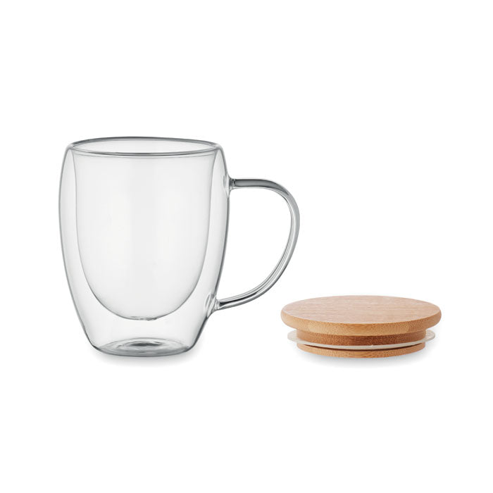 250ml Double Walled Glass Mug with Bamboo Lid
