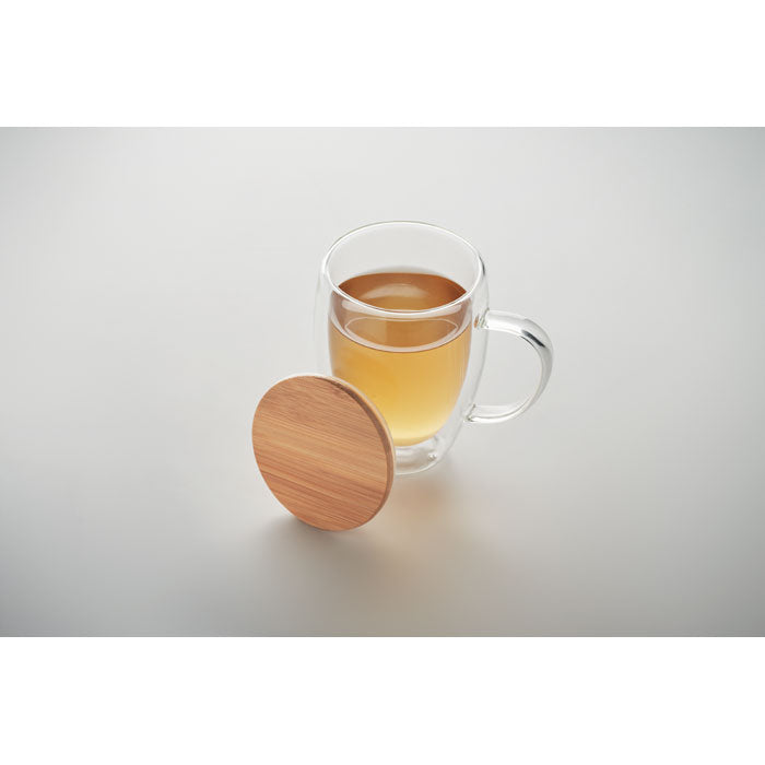 250ml Double Walled Glass Mug with Bamboo Lid