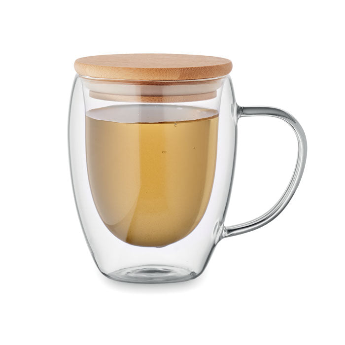 250ml Double Walled Glass Mug with Bamboo Lid