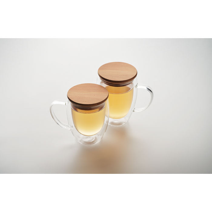250ml Double Walled Glass Mug with Bamboo Lid