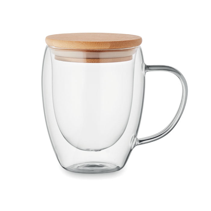 250ml Double Walled Glass Mug with Bamboo Lid