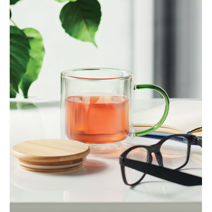 Double Walled Glass Mug with Coloured Handles