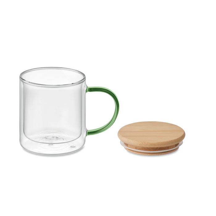 Double Walled Glass Mug with Coloured Handles