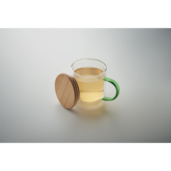 Double Walled Glass Mug with Coloured Handles