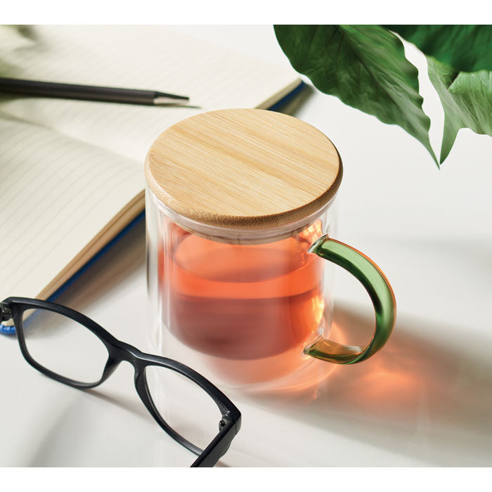 Double Walled Glass Mug with Coloured Handles