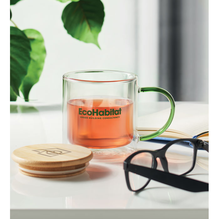 Double Walled Glass Mug with Coloured Handles