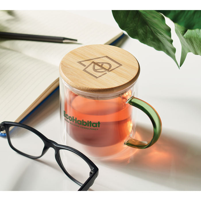Double Walled Glass Mug with Coloured Handles