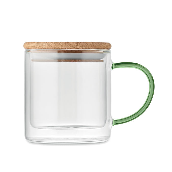 Double Walled Glass Mug with Coloured Handles