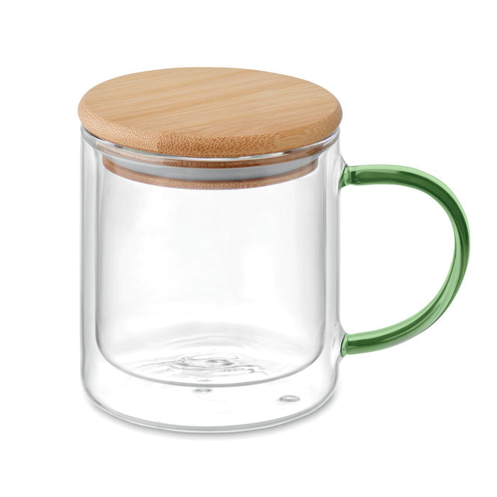 Double Walled Glass Mug with Coloured Handles