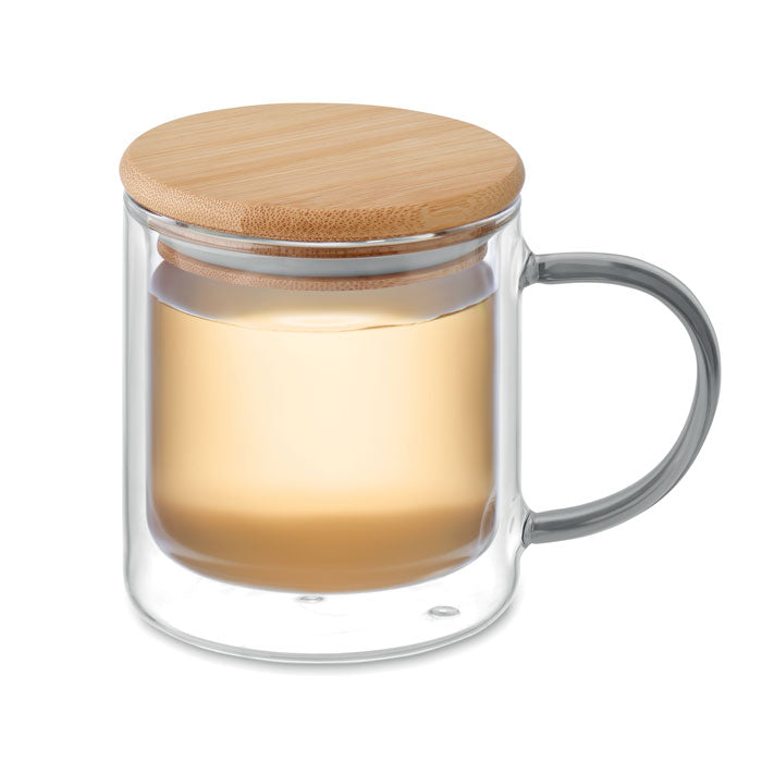 Double Walled Glass Mug with Coloured Handles