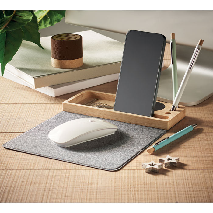 Wireless Charger and Desk Organiser in Bamboo
