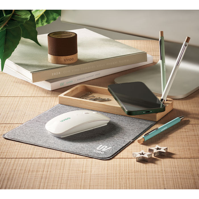 Wireless Charger and Desk Organiser in Bamboo