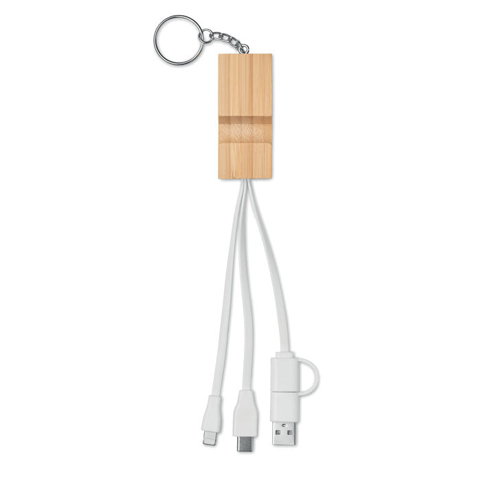 Bamboo Charging Cable Keyring and Phone Stand