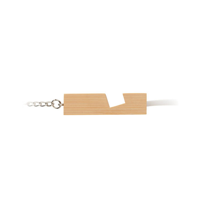 Bamboo Charging Cable Keyring and Phone Stand
