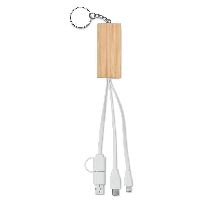Bamboo Charging Cable Keyring and Phone Stand