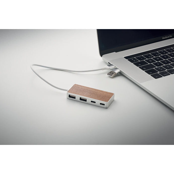 4 Port USB Hub with Walnut Case