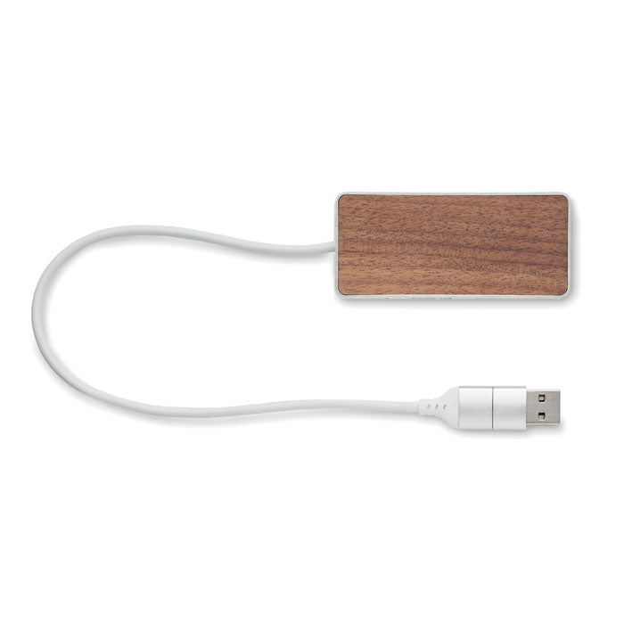 4 Port USB Hub with Walnut Case