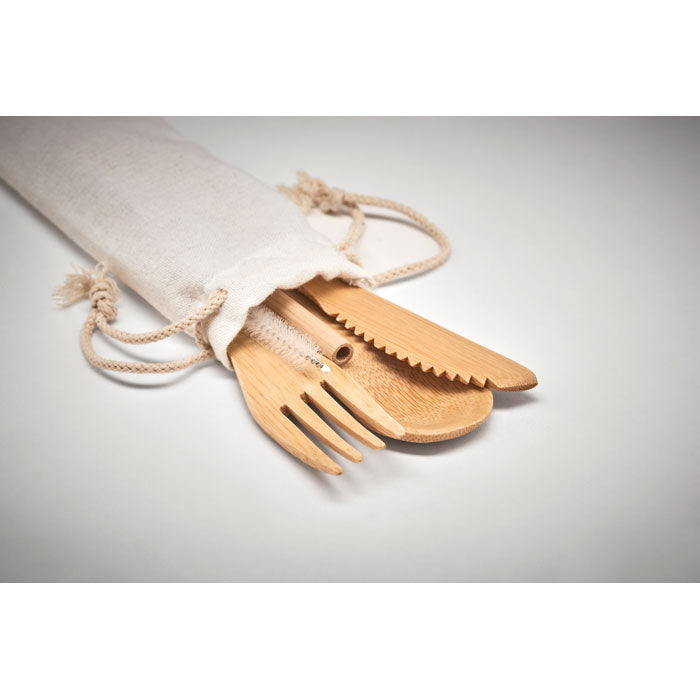 Bamboo Cutlery Set with Straw
