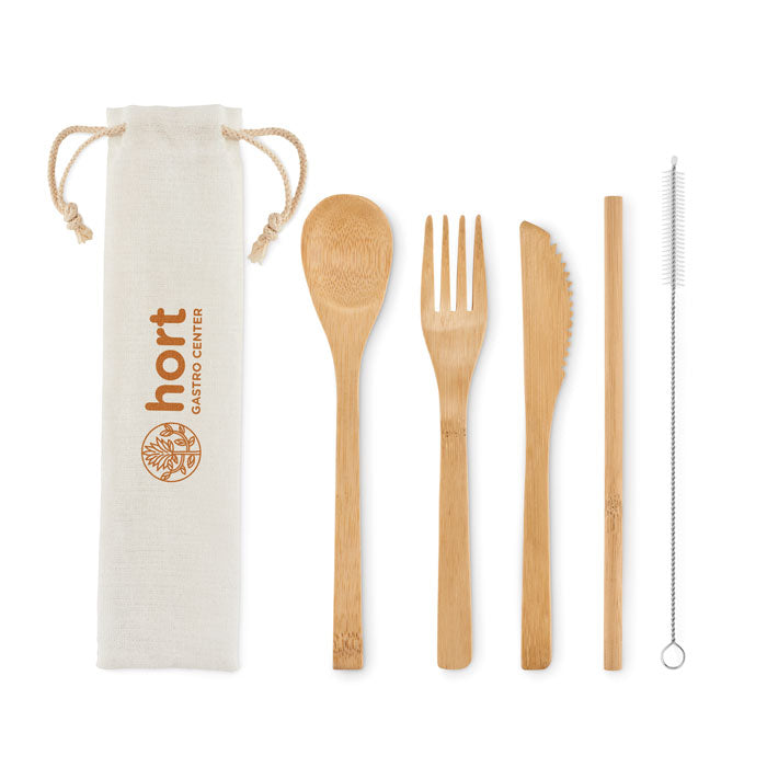 Bamboo Cutlery Set with Straw