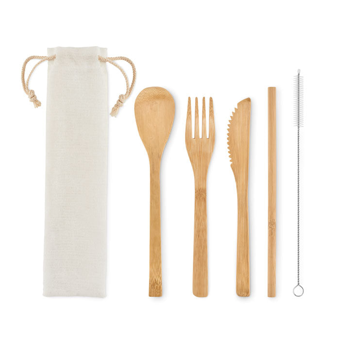 Bamboo Cutlery Set with Straw
