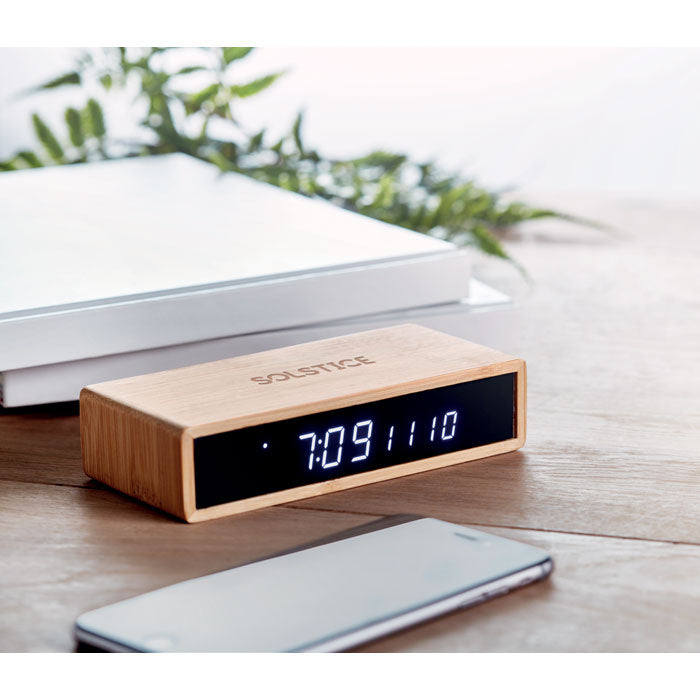Wireless Charger Alarm Clock in Bamboo
