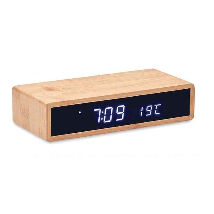 Wireless Charger Alarm Clock in Bamboo