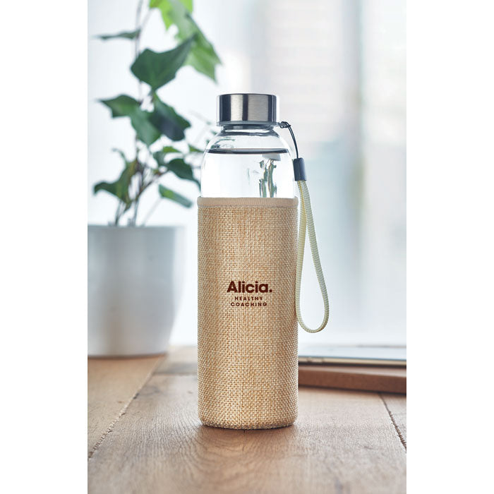 Glass Water Bottle with Jute Pouch