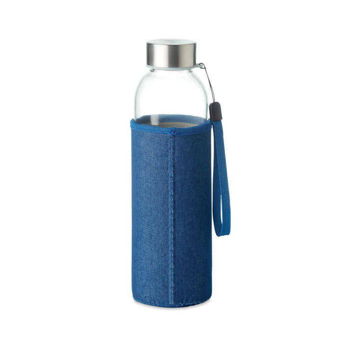 Glass Drinks Bottle in Denim Pouch