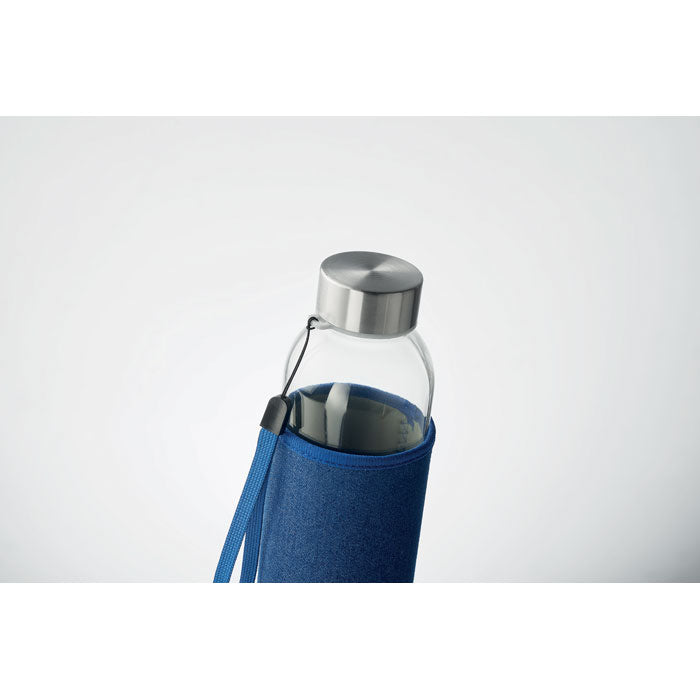 Glass Drinks Bottle in Denim Pouch