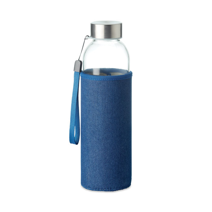 Glass Drinks Bottle in Denim Pouch