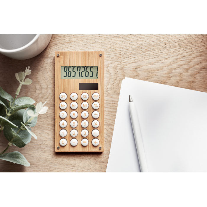 Dual Power Calculator with Bamboo Case