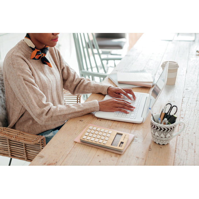 Dual Power Calculator with Bamboo Case