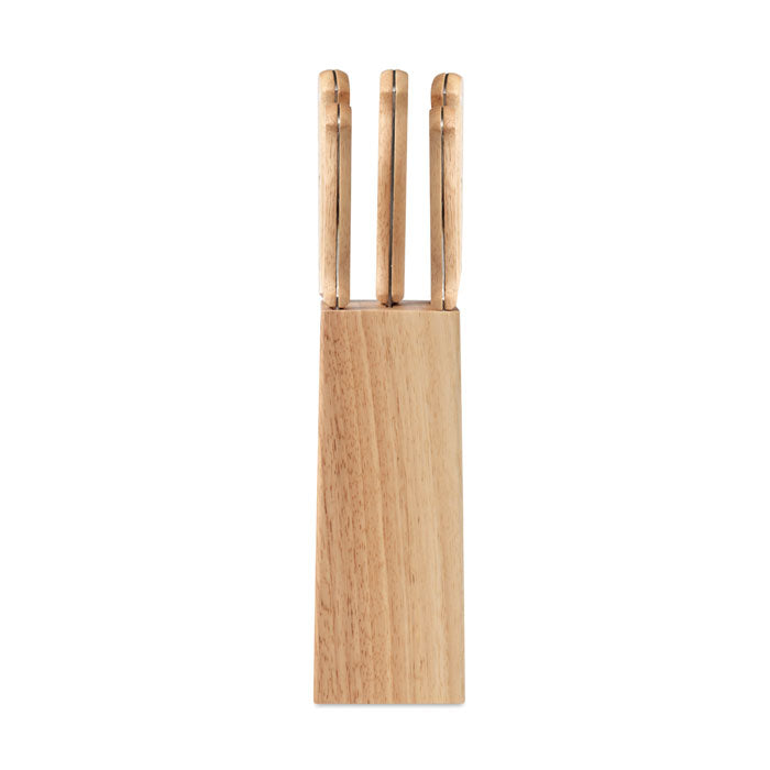 5 Piece Wooden Knife Set in Base Holder