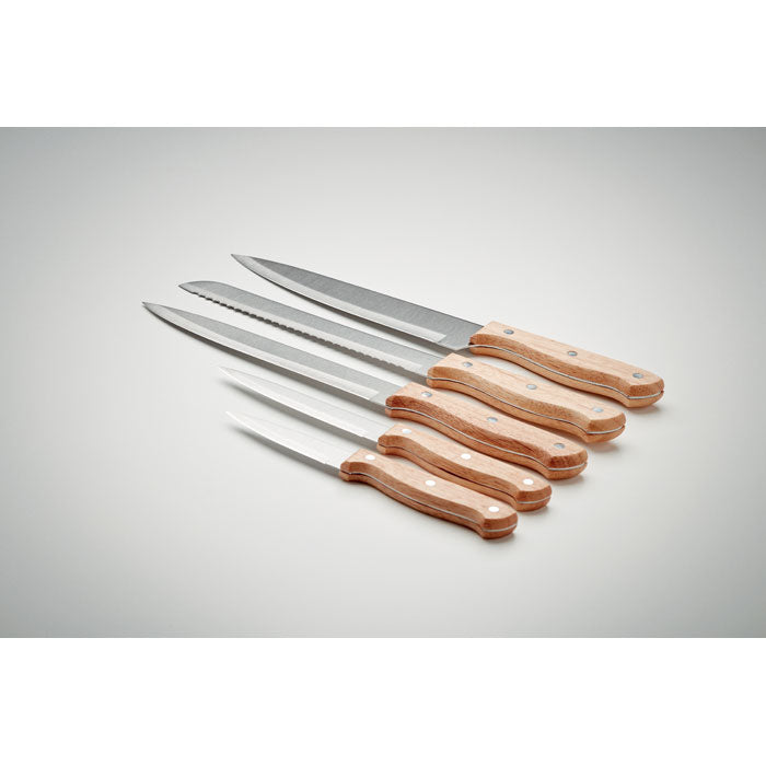 5 Piece Wooden Knife Set in Base Holder