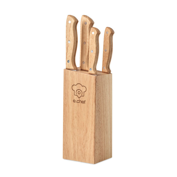 5 Piece Wooden Knife Set in Base Holder