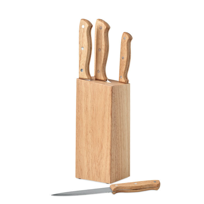 5 Piece Wooden Knife Set in Base Holder