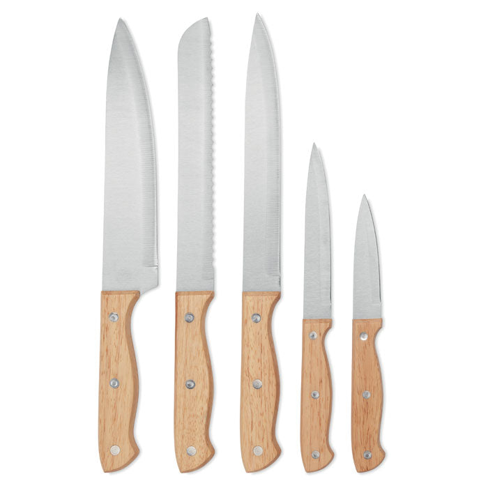 5 Piece Wooden Knife Set in Base Holder