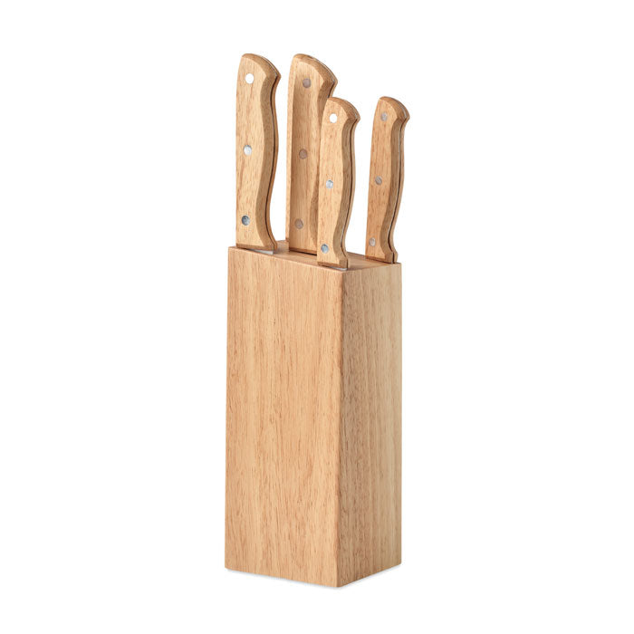 5 Piece Wooden Knife Set in Base Holder