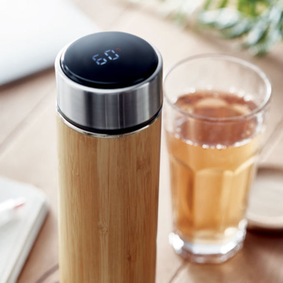 Insulated Bamboo Vacuum Flask with Thermometer