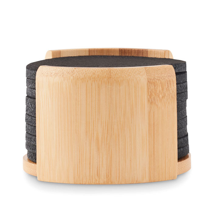 Felt Coasters in Bamboo Holder