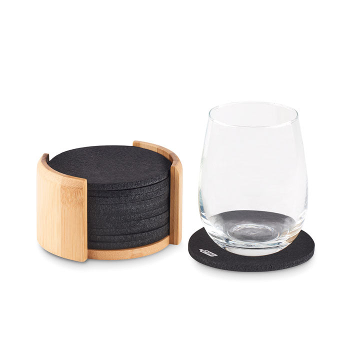 Felt Coasters in Bamboo Holder